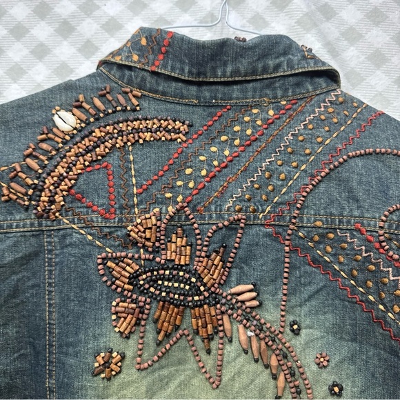 Vintage Chicos Design Blue Denim Jean Jacket Beading Embroidery Sz 1 - Picture 9 of 9